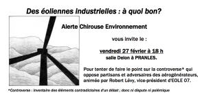 "Des éoliennes industrielles: à quoi bon?" Conférence animée par Robert Lévy, vice président d'Eole07