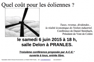 "Quel coût pour les éoliennes?" - conférence de Daniel Steinbach, président de Vent de Colère