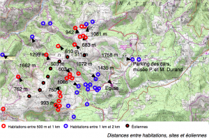 ACE - Carte détaillée des distances entre habitations et éoliennes